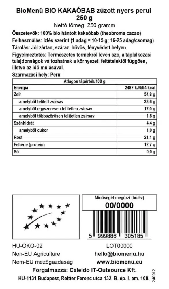 Biomenü Bio perui zúzott nyers kakaóbab - 250g - Image 2