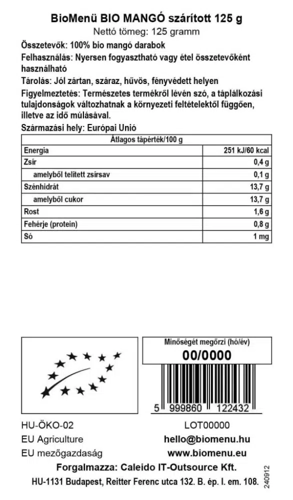 Biomenü Bio Mangó szárított - 125g - Image 2