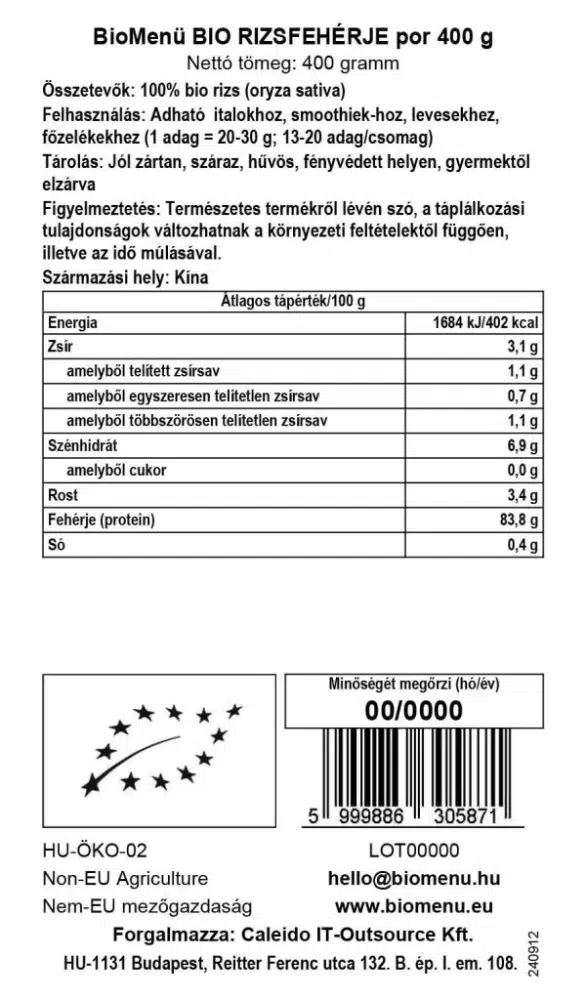 Biomenü Bio Rizsfehérje por - 400g - Image 2