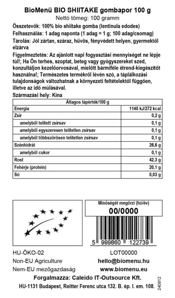 Biomenü Bio Shiitake gombapor - 100g - Image 2
