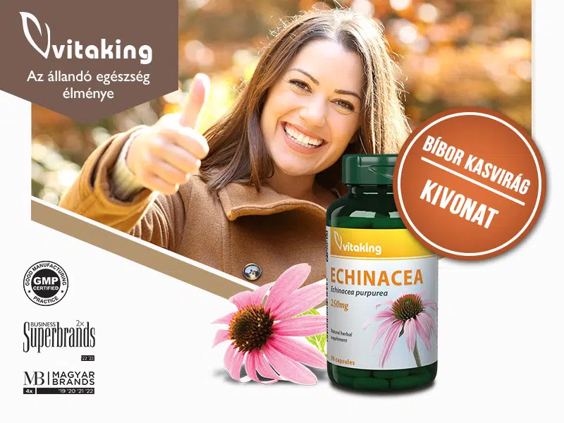 A Vitaking Bíbor kasvirág kapszula 250 mg echinacea-kivonatot tartalmaz