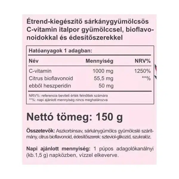 Vitaking Instant C-vitamin 1000mg sárkánygyümölcs ízű italpor - 150g - Image 2