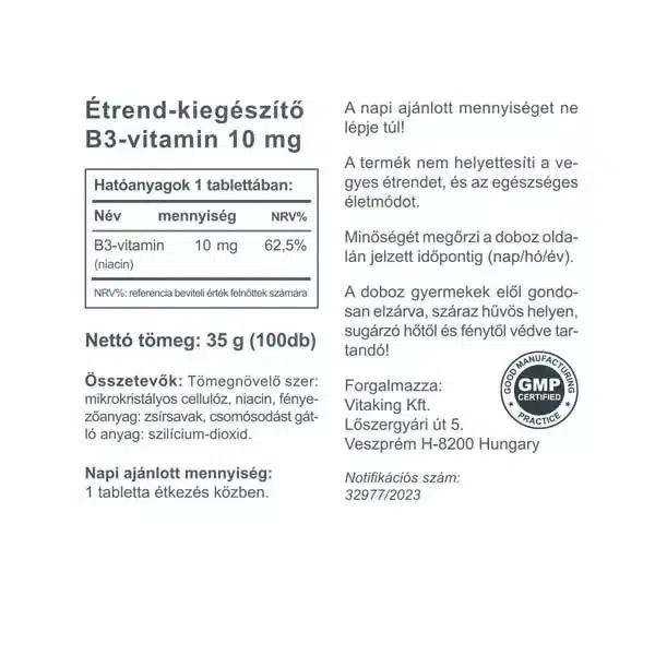 Vitaking Niacin (B3-vitamin) tabletta - 100db - Image 2