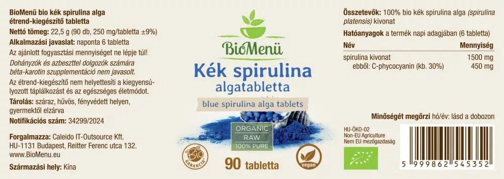 Biomenü Bio Kék Spirulina algatabletta - 90db - Image 2