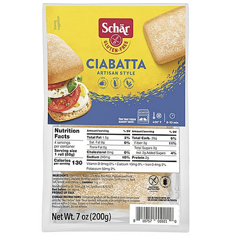 Schr gluténmentes ciabatta zsemle elősütött - 4x50g