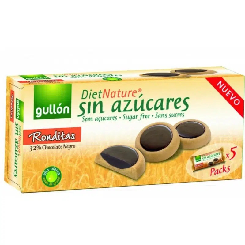 Gullón ronditas keksz étcsokoládéval töltött, édesítőszerrel - 186g