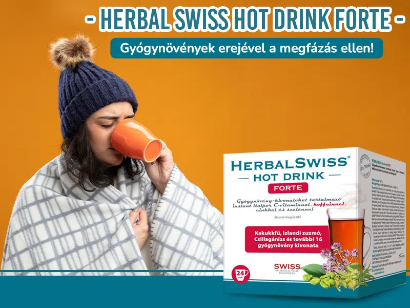 A Herbal Swiss Hot Drink FORTE instant italpor 19 gyógynövényt, immunerősítő C-vitamint, cinket, szelént, mézet is tartalmaz