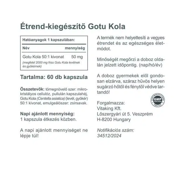 Vitaking Gotu Kola kivonat kapszula - 60db - Image 2