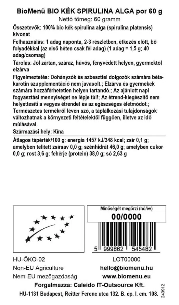 Biomenü Bio Kék Spirulina algapor - 60g - Image 2