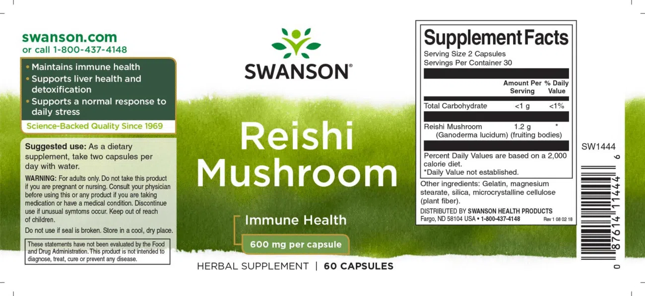 Swanson Reishi (Ganoderma) gomba kapszula - 60db - Image 2
