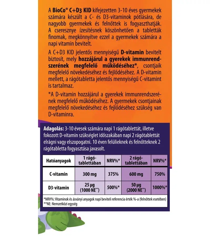 BioCo C+D3 KID cseresznyés rágótabletta - 90db - Image 2