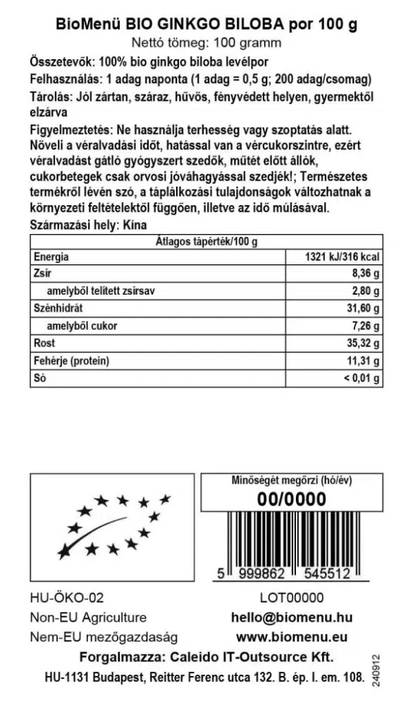 Biomenü bio GINKGO BILOBA por - 100g - Image 2