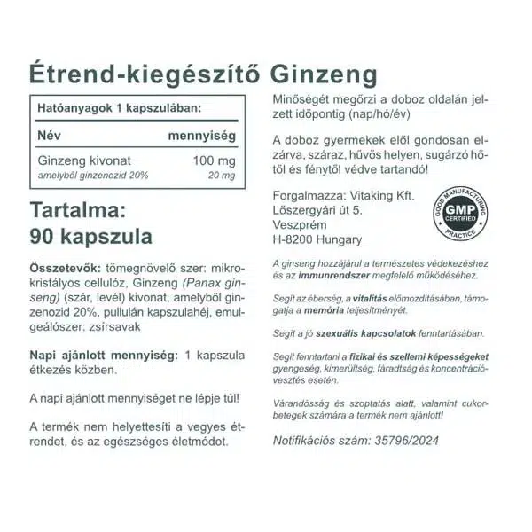 Vitaking Ginzeng kapszula - 90db - Image 2