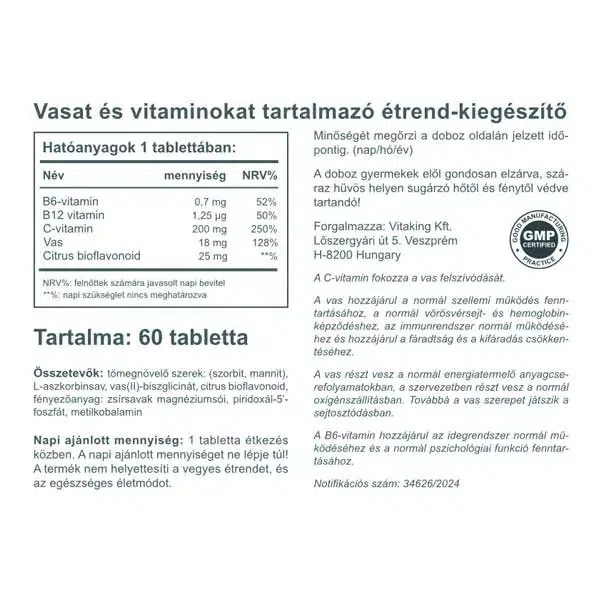 Vitaking Vas-komplex tabletta - 60db - Image 2