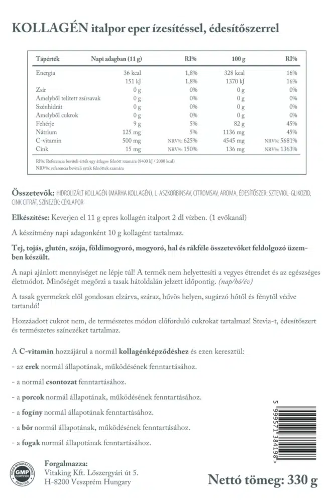Vitaking Kollagén Eper ízű italpor - 330g - Image 2