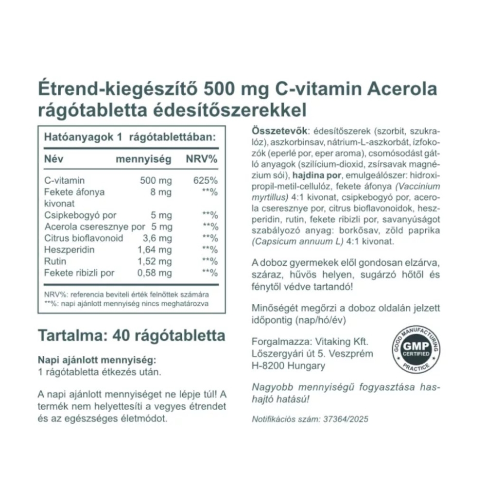 Vitaking C-500 Acerola epres rágótabletta - 40db - Image 2