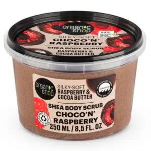 Organic Shop ''Csokis málna'' Puhító testradír málnával és kakaóvajjal - 250ml