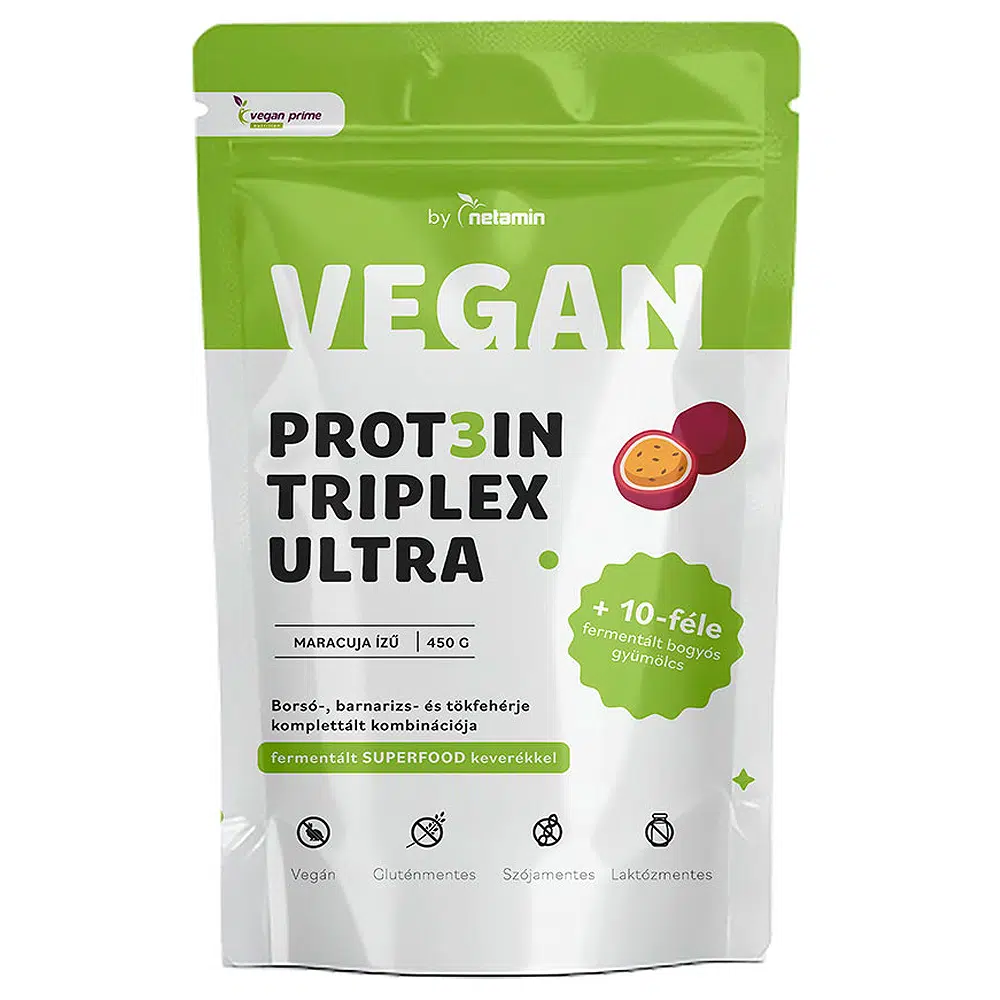 Netamin Vegan Prot3in Triplex Ultra maracuja ízű fehérjepor Superfood keverékkel - 450g