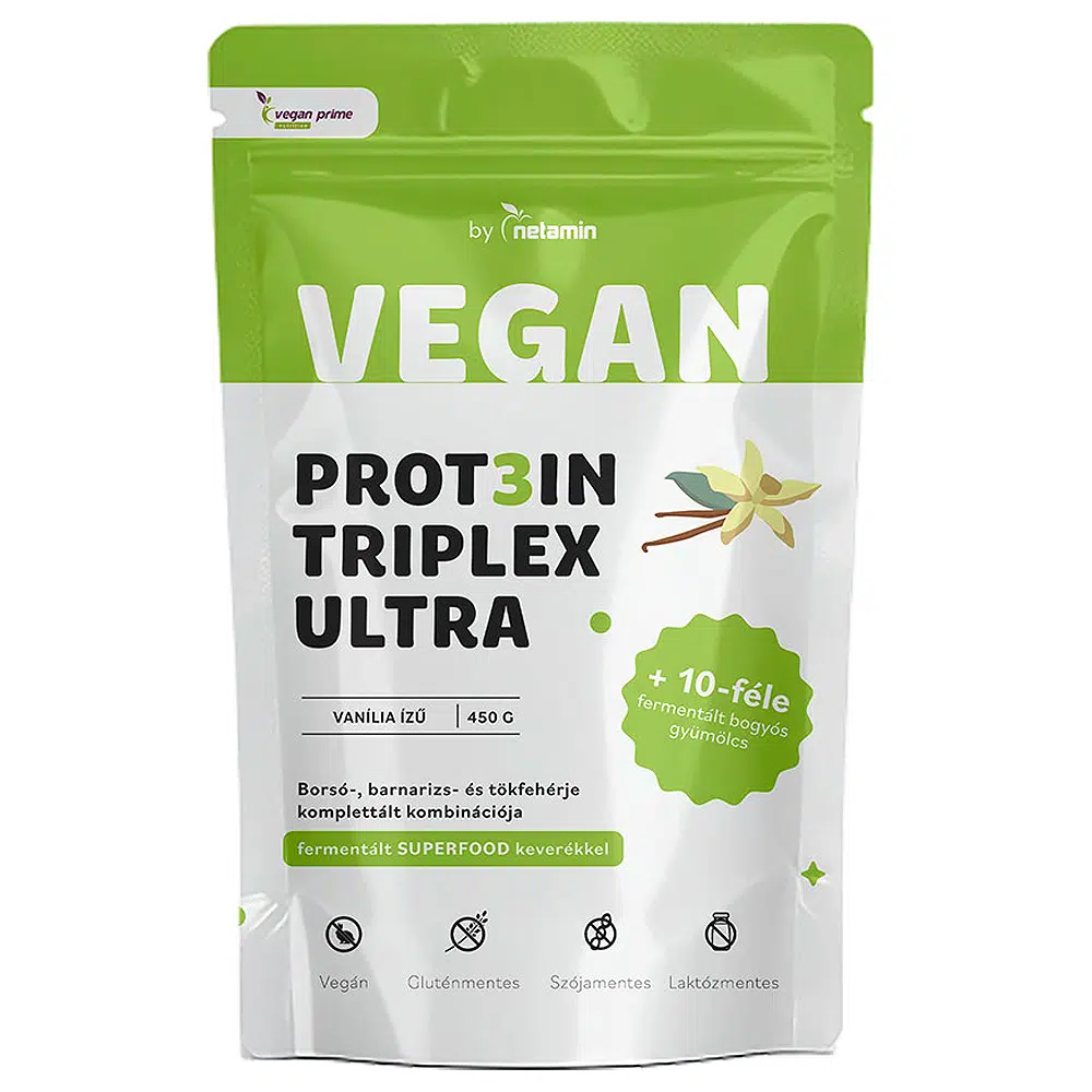 Netamin Vegan Prot3in Triplex Ultra vanília ízű fehérjepor Superfood keverékkel - 450g