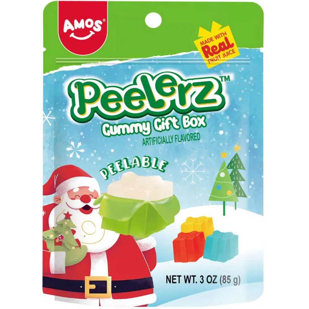 Amos PEELERZ Hámozható vegyes gyümölcsízű karácsonyi gumicukor - 85g