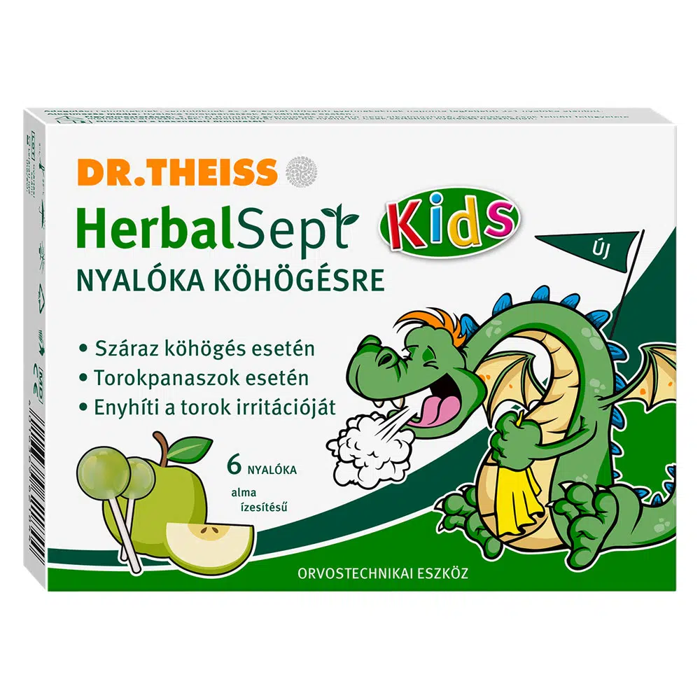 Dr. Theiss Herbalsept alma ízű nyalóka köhögés ellen - 6db
