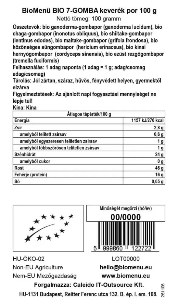Biomenü Bio 7-Gomba keverék por - 100 g - Image 2