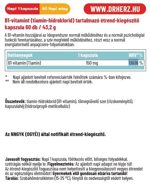 Dr. Herz B1-vitamin kapszula - 60db - Image 2