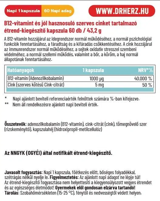 Dr. Herz B12-vitamin Pro kapszula - 60db - Image 2