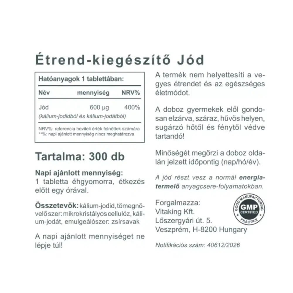Vitaking Jódharmónia 600mcg tabletta - 300db - Image 2