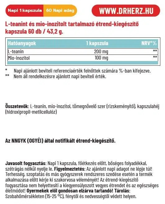 Dr. Herz L-teanin + Inozitol kapszula - 60db - Image 2