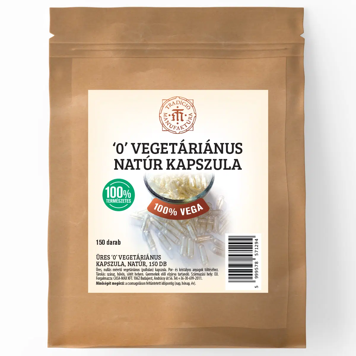 T.M. Tradició Manufaktúra Vegetáriánus Üres kapszula - 150db