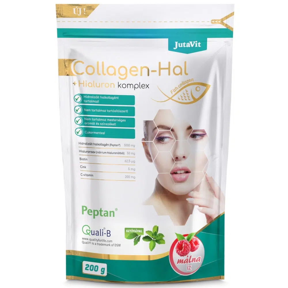 JutaVit Collagen-Hal+Hialuron komplex Málna 200g