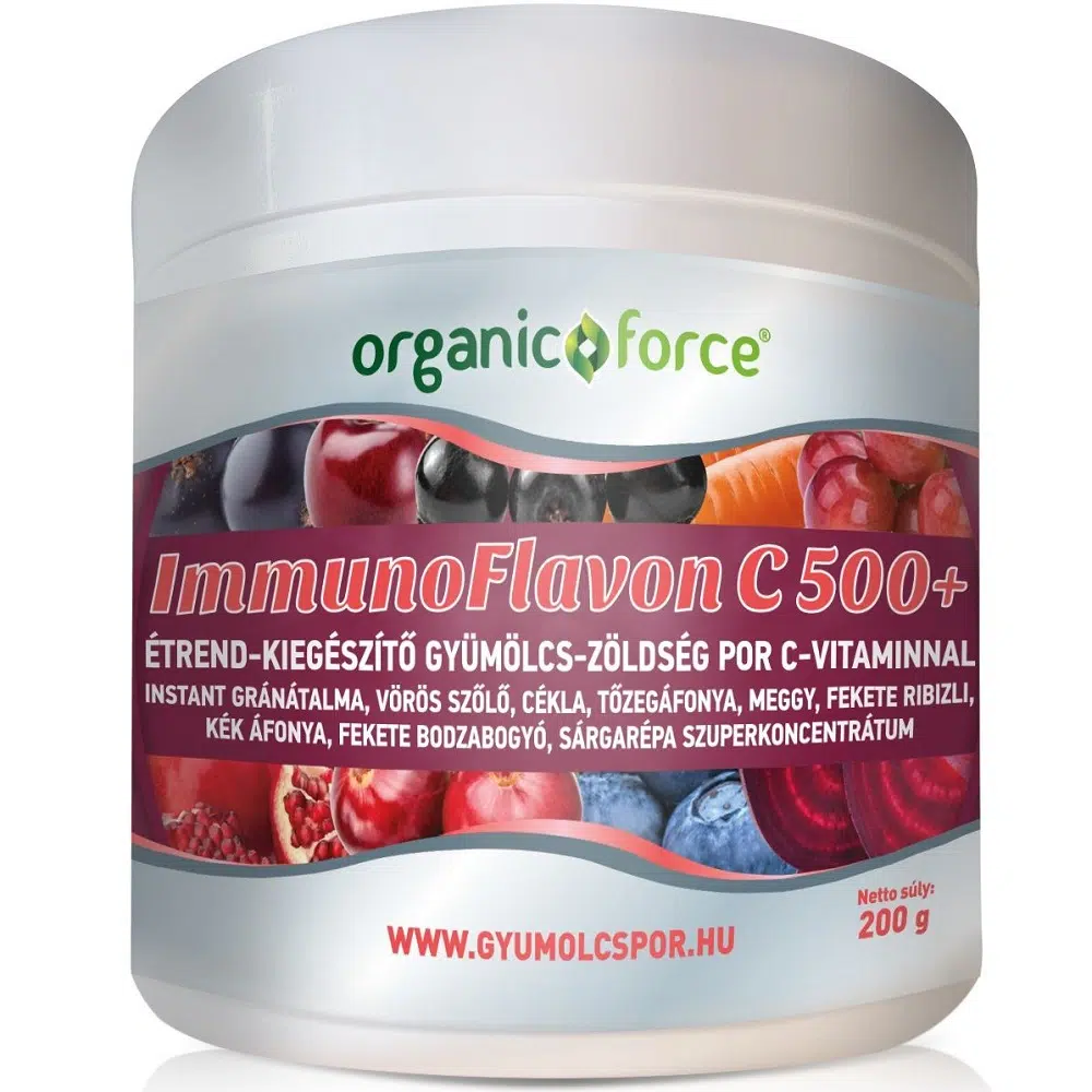 Organic Force ImmunoFlavon C 500+ gyümölcs-zöldség szuperkoncentrátum por 200g