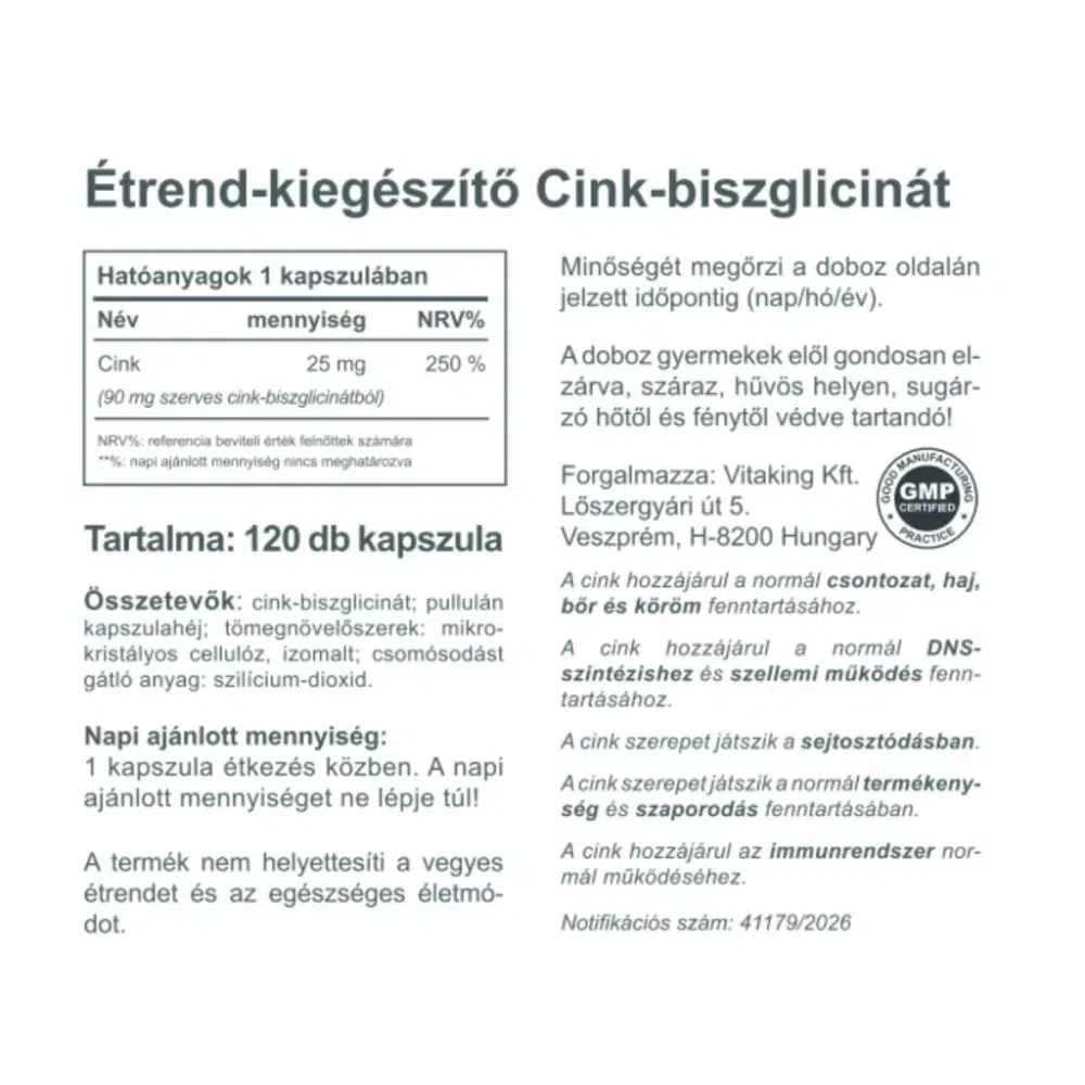 Vitaking Cink Biszglicinát kapszula - 120db - Image 2
