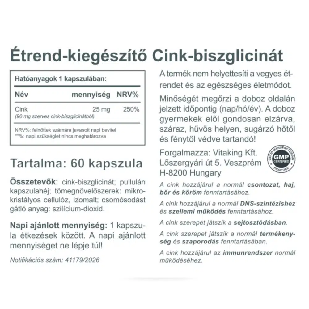 Vitaking Cink Biszglicinát kapszula - 60db - Image 2