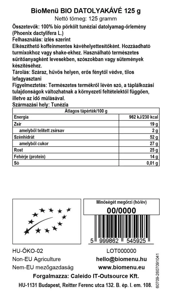 BioMenü Bio Datolyakávé - 125g - Image 2