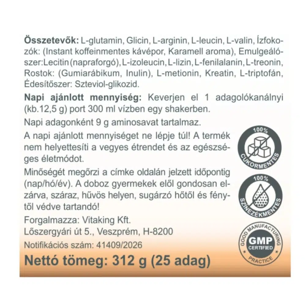 Vitaking Aminosav Komplex karamell-kávé ízű italpor - 312g - Image 3