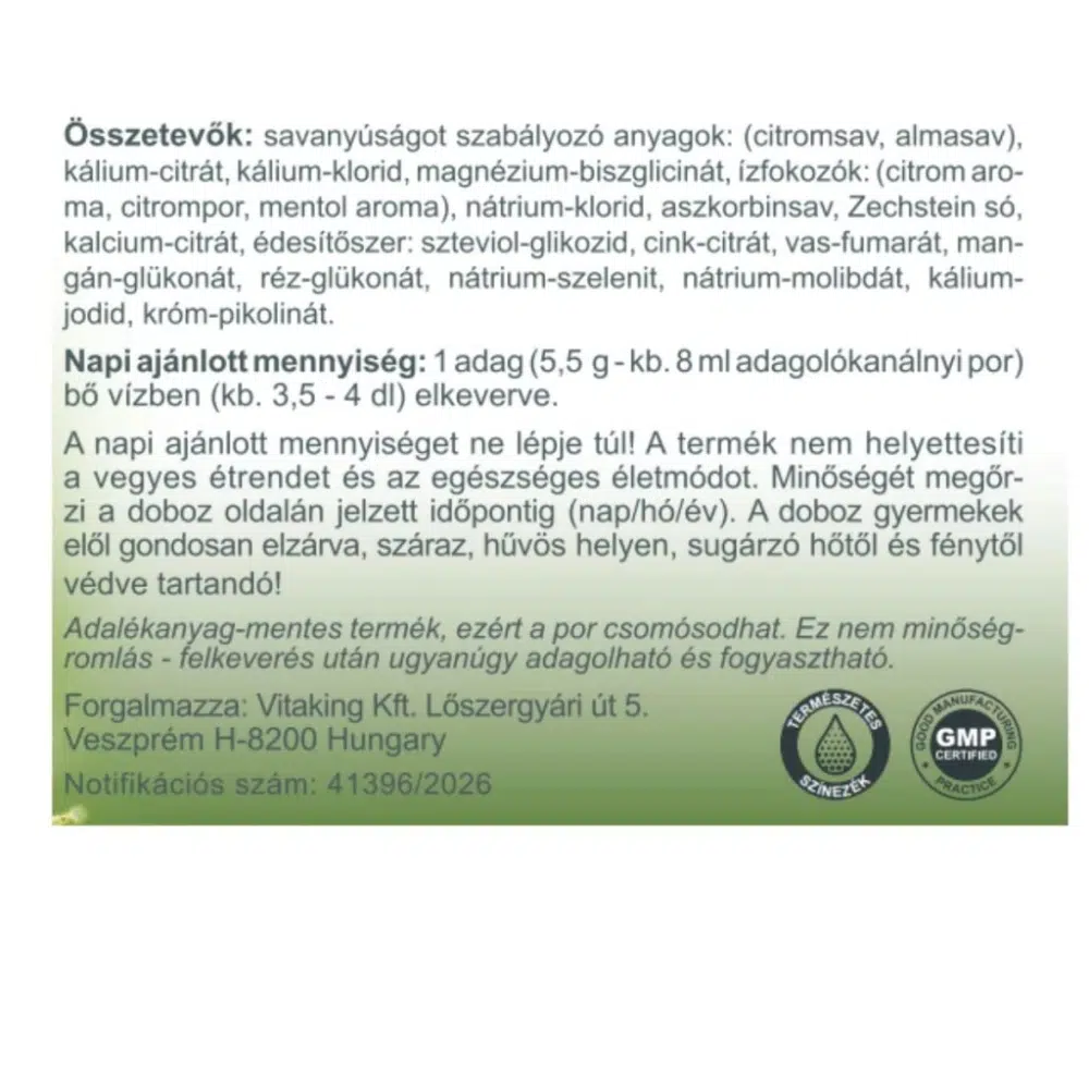 Vitaking Elektrolit citrom-menta ízű italpor - 165g - Image 3
