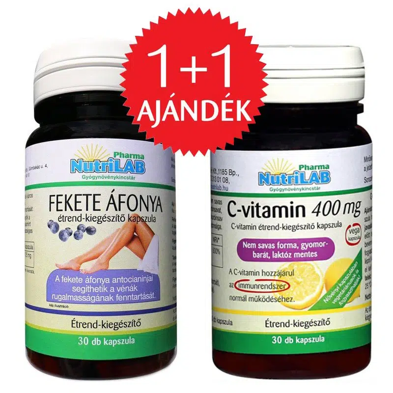 Nutrilab Fekete áfonya kapszula + AJÁNDÉK C-vitamin kapszula - 30db+30db