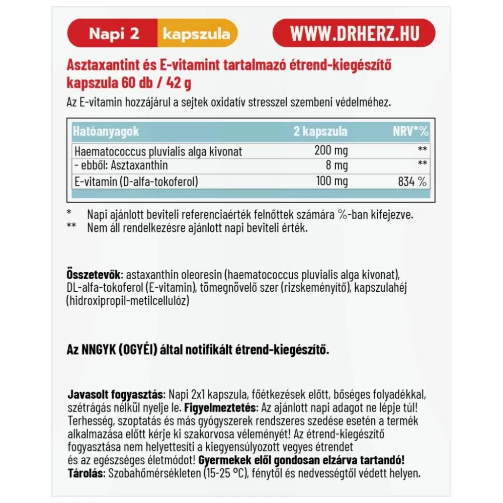 Dr. Herz Astaxanthin + E-vitamin kapszula - 60db - Image 2