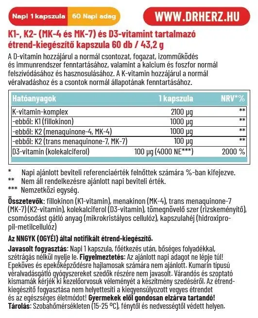 Dr. Herz K-Komplex + D3-vitamin kapszula - 60db - Image 2